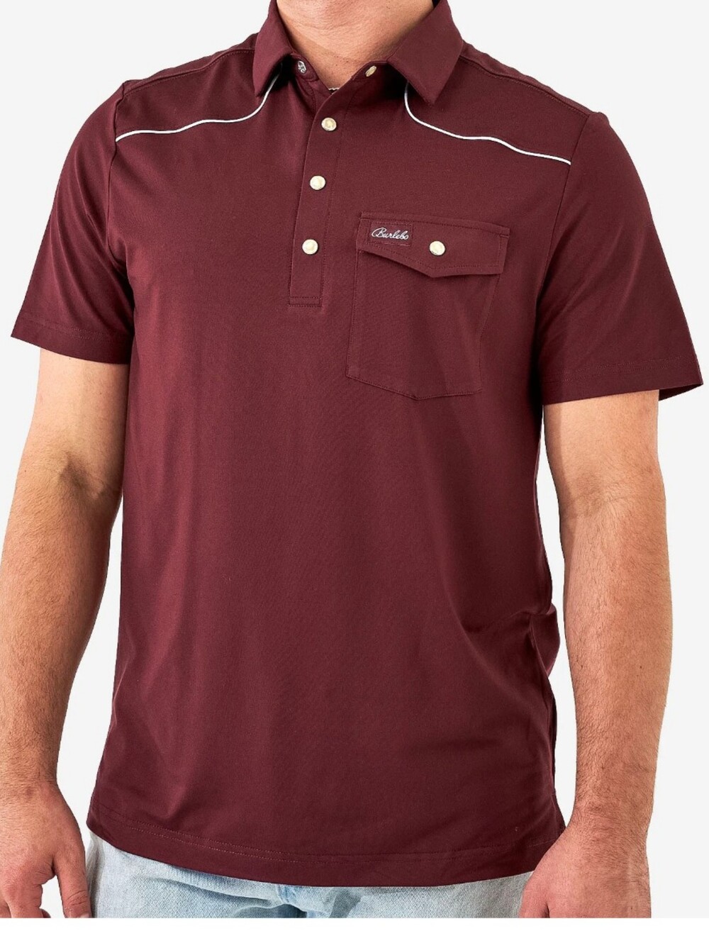 Like New - Burlebo Men's Pearl Snap Performance In Maroon - XXL